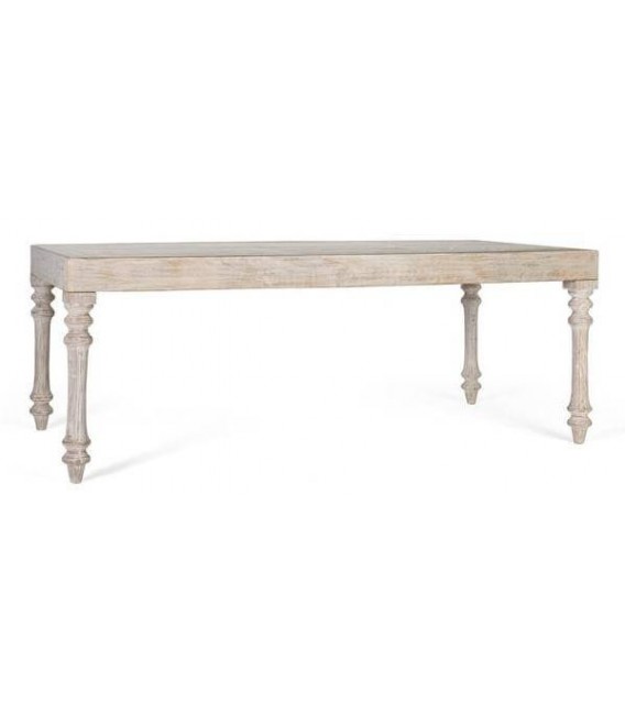 MESA DE COMEDOR RECTANGULAR GRANDE MADERA BLANCA TALLADA Y CRISTAL