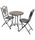 SET MESA Y 2 SILLAS JARDIN POGi METAL NEGRO CERAMICA IMITACION MADERA