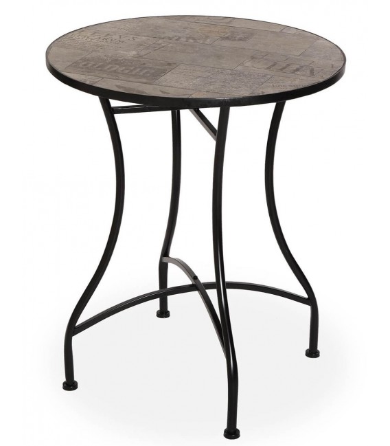 SET MESA Y 2 SILLAS JARDIN POGi METAL NEGRO CERAMICA IMITACION MADERA