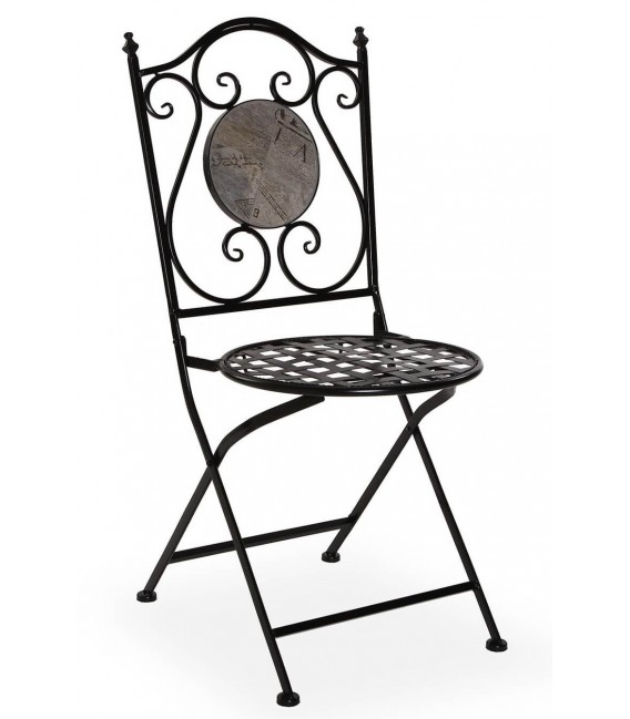 SET MESA Y 2 SILLAS JARDIN POGi METAL NEGRO CERAMICA IMITACION MADERA