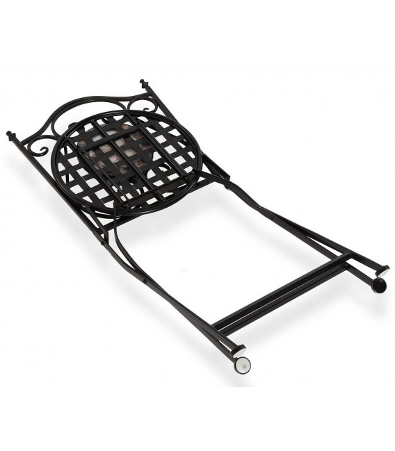 SET MESA Y 2 SILLAS JARDIN POGi METAL NEGRO CERAMICA IMITACION MADERA