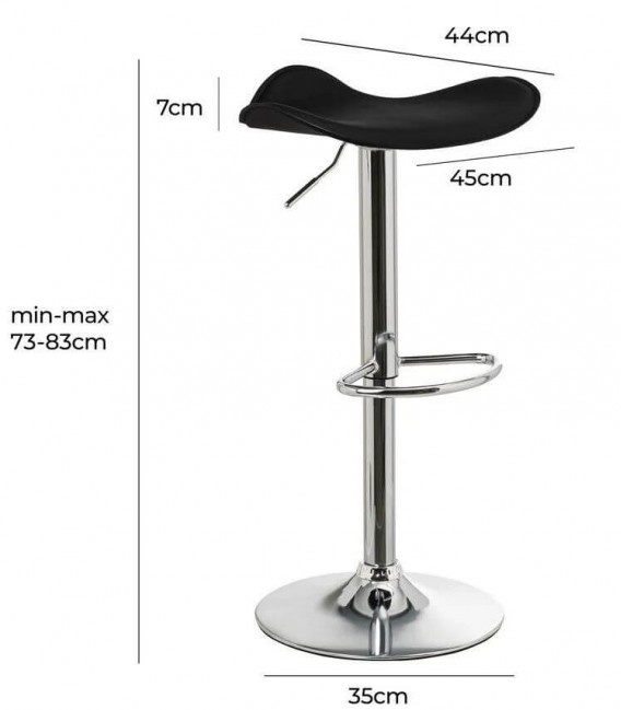 TABURETE BARRA ELEVABLE GIRATORIO QUINO METAL CROMADO POLIPIEL NEGRA