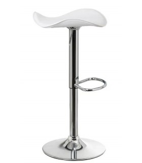 TABURETE BARRA ELEVABLE Y GIRATORIO METAL CROMADO POLIPIEL BLANCA