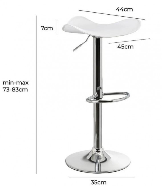 TABURETE BARRA ELEVABLE Y GIRATORIO METAL CROMADO POLIPIEL BLANCA