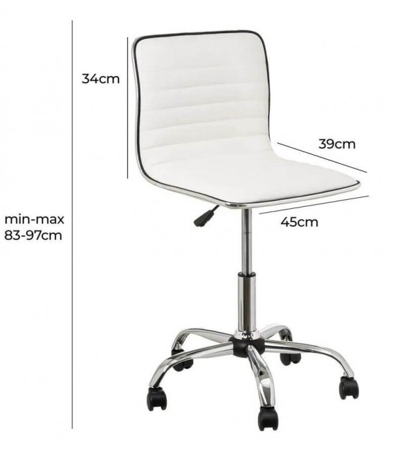 SILLA DE ESTUDIO ELEVABLE CON RUEDAS METAL CROMADO POLIPIEL BLANCA