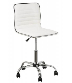 SILLA DE ESTUDIO ELEVABLE CON RUEDAS METAL CROMADO POLIPIEL BLANCA