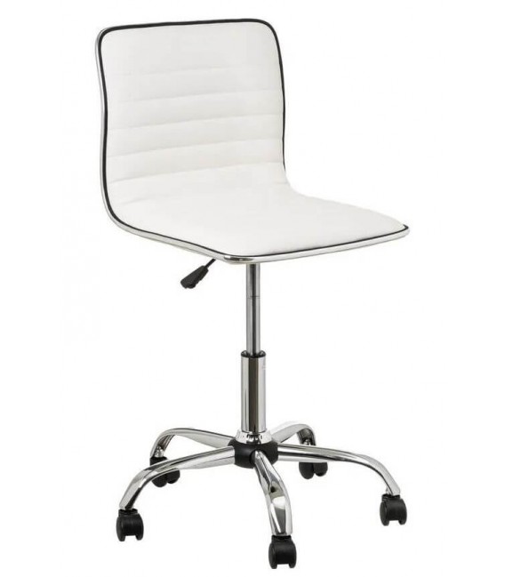 SILLA DE ESTUDIO ELEVABLE CON RUEDAS METAL CROMADO POLIPIEL BLANCA