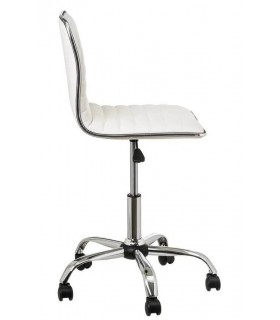 SILLA DE ESTUDIO ELEVABLE CON RUEDAS METAL CROMADO POLIPIEL BLANCA