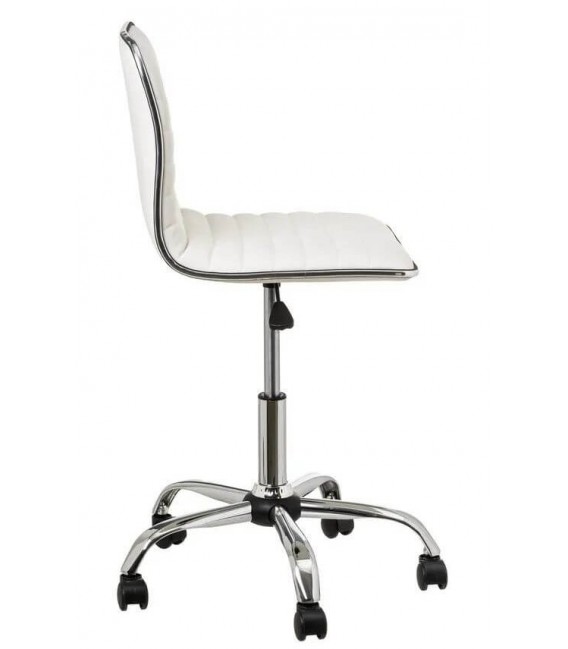 SILLA DE ESTUDIO ELEVABLE CON RUEDAS METAL CROMADO POLIPIEL BLANCA