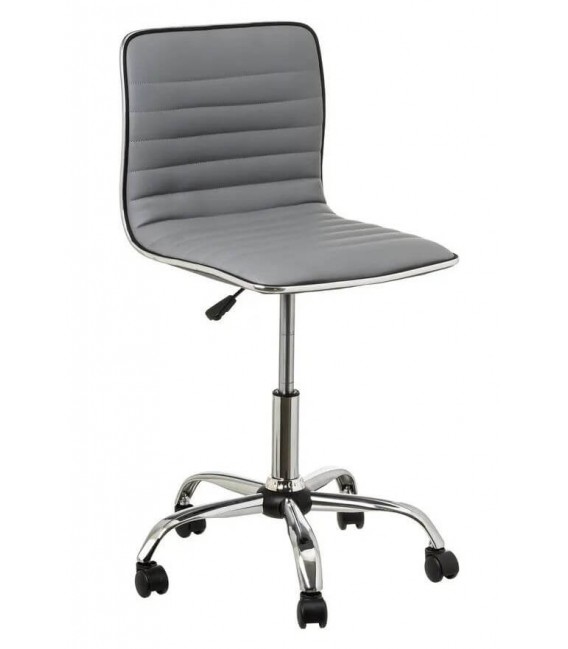 SILLA DE ESTUDIO CON RUEDAS ELEVABLE METAL CROMADO POLIPIEL GRIS
