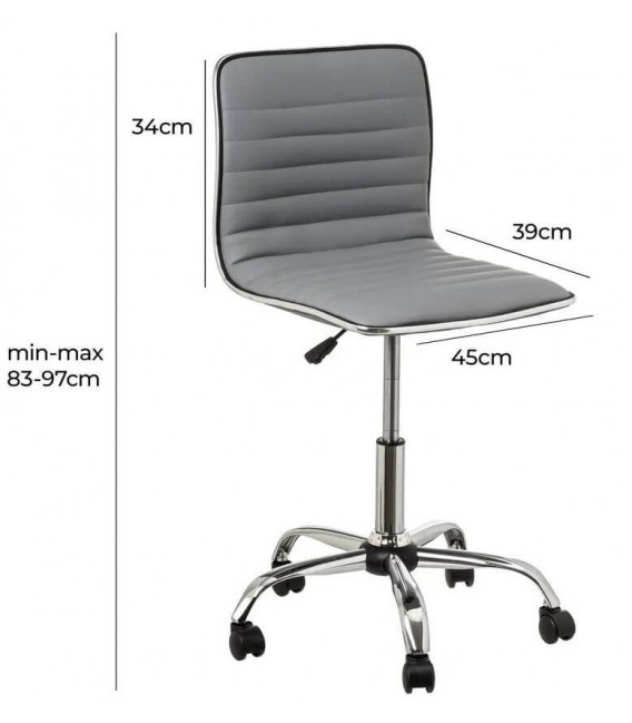 SILLA DE ESTUDIO CON RUEDAS ELEVABLE METAL CROMADO POLIPIEL GRIS