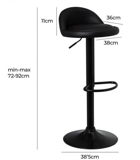 TABURETE BARRA REGULABLE EN ALTURA METAL Y POLIPIEL ACABADO NEGRO