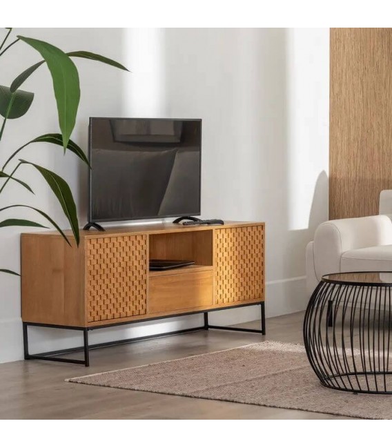 MUEBLE DE TV MADERA DM FRESNO NATURAL METAL NEGRO