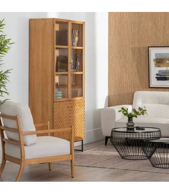 VITRINA MADERA DM FRESNO NATURAL METAL NEGRO MDMHOGAR