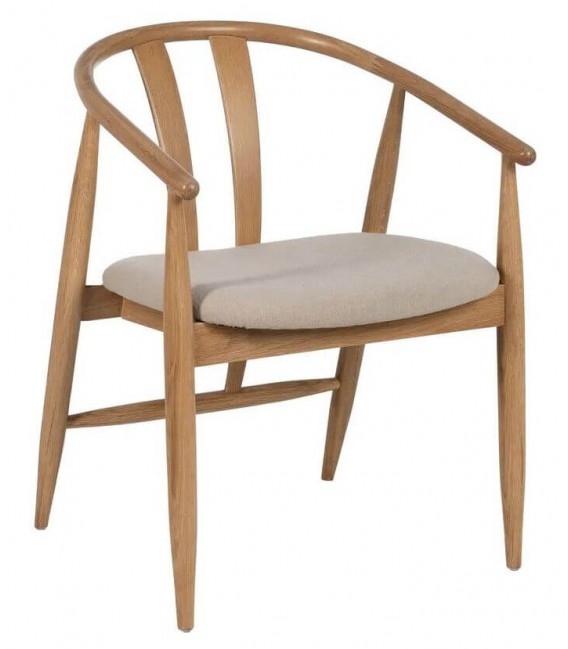 SILLON COMEDOR MADERA ROBLE NATURAL TEXTIL BEIGE MDMHOGAR