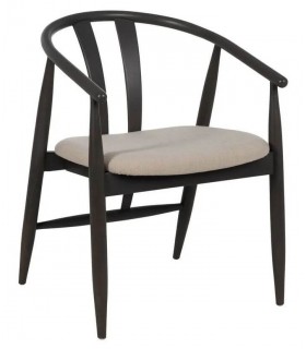 SILLON COMEDOR MADERA ROBLE TEÑIDA DE NEGRO TEXTIL BEIGE