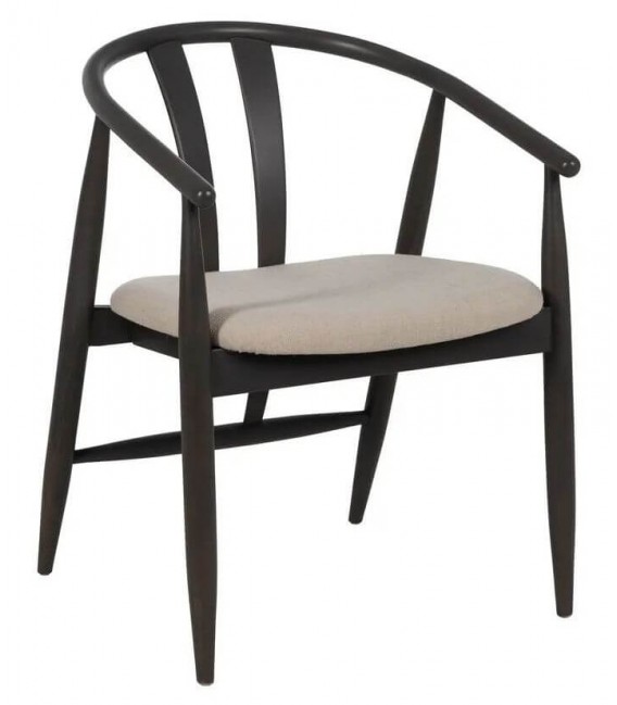 SILLON COMEDOR MADERA ROBLE TEÑIDA DE NEGRO TEXTIL BEIGE