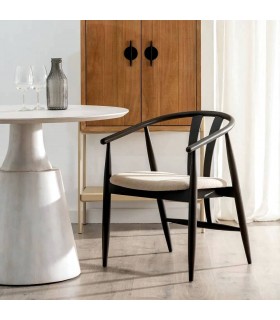 SILLON COMEDOR MADERA ROBLE TEÑIDA DE NEGRO TEXTIL BEIGE