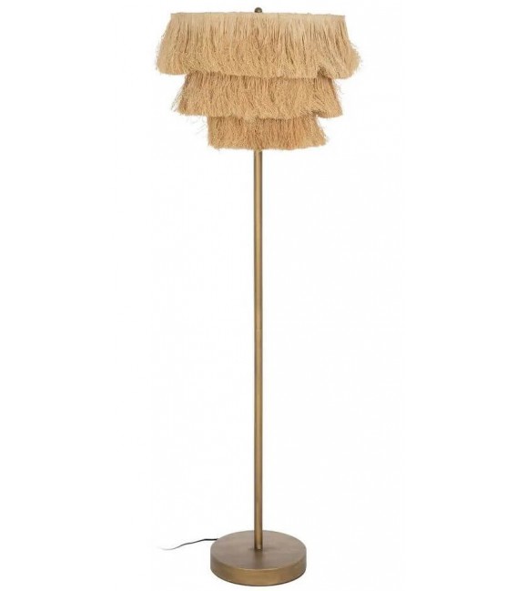 LAMPARA DE PIE METAL DORADO Y RAFIA NATURAL MDMHOGAR