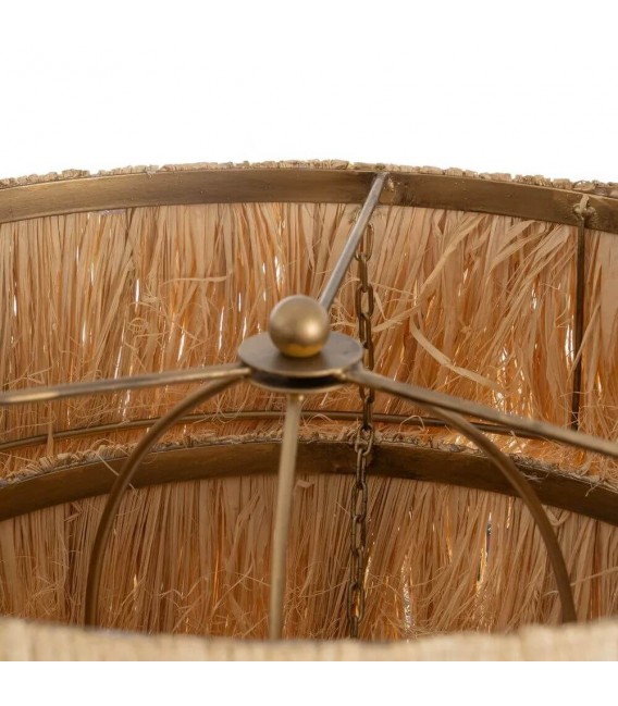 LAMPARA DE PIE METAL DORADO Y RAFIA NATURAL MDMHOGAR