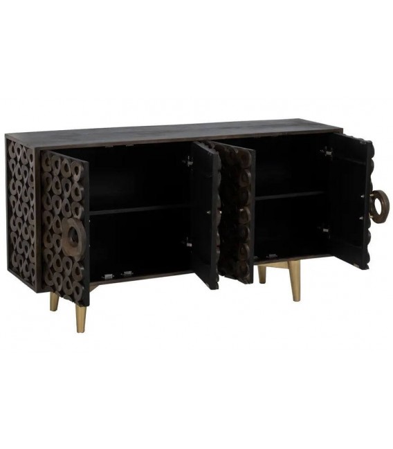 APARADOR ORIGINAL MADERA MANGO NOGAL Y METAL ORO MDMHOGAR