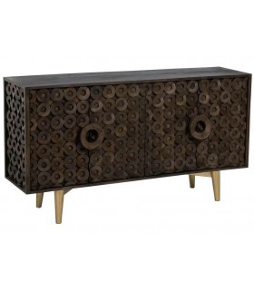 APARADOR ORIGINAL MADERA MANGO NOGAL Y METAL ORO MDMHOGAR