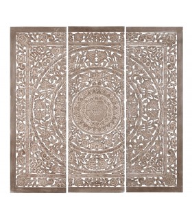 CABECERO TRIPTICO MADERA MDF TALLADA NOGAL