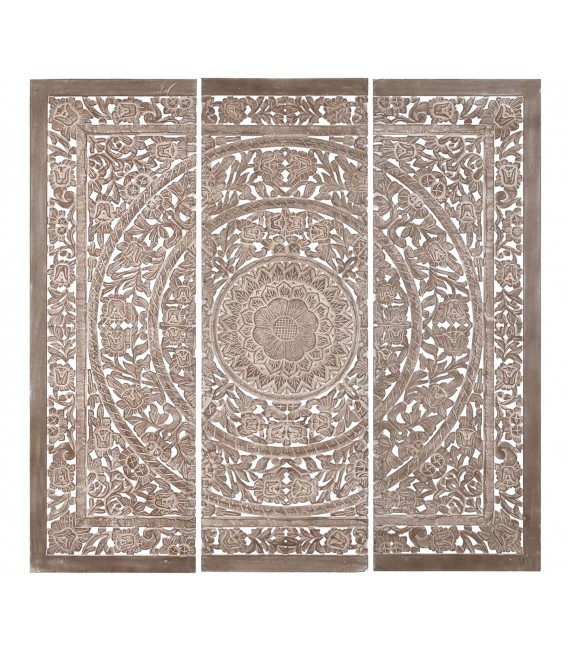 CABECERO TRIPTICO MADERA MDF TALLADA NOGAL