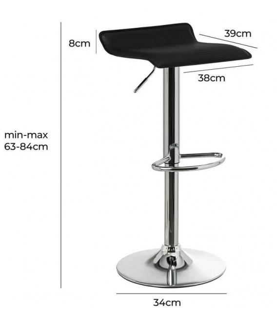 TABURETE BARRA ELEVABLE METAL CFROMADO POLIPIEL NEGRA