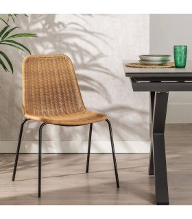 SILLA EXTERIOR APLIABLE POLIETILENO IMITACION RATAN METAL NEGRO