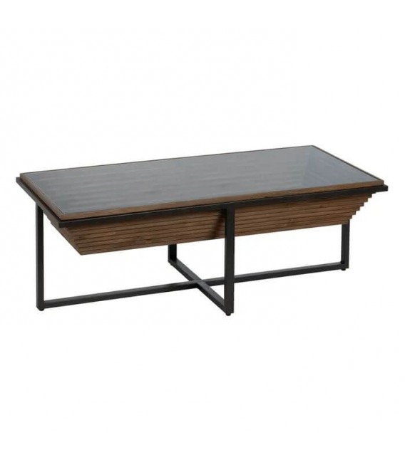 MESA DE CENTRO HIERRO MADERA DE ABETO CRISTAL MDMHOGAR