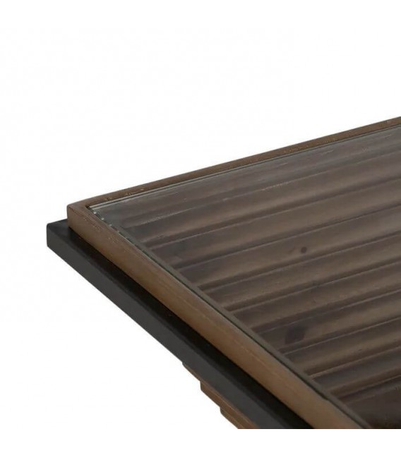 MESA DE CENTRO HIERRO MADERA DE ABETO CRISTAL MDMHOGAR