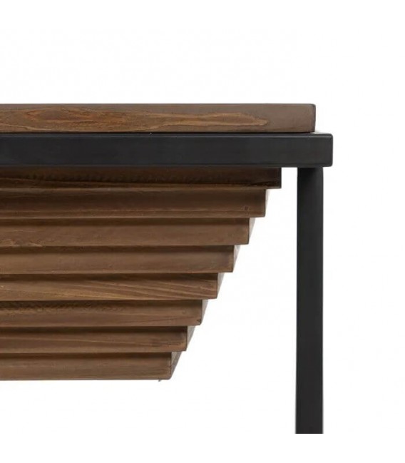 MESA DE CENTRO HIERRO MADERA DE ABETO CRISTAL MDMHOGAR