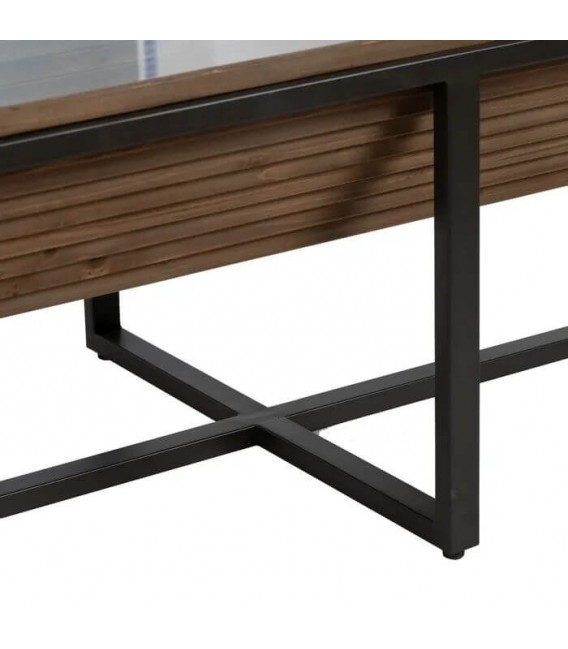 MESA DE CENTRO HIERRO MADERA DE ABETO CRISTAL MDMHOGAR