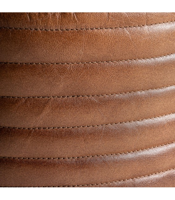 PUF REDONDO KROKON PIEL COLOR CAMEL RATAN NATURAL