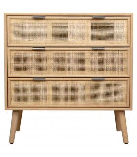 COMODA 3 CAJONES MADERA DE PAULONIA Y RATAN NATURAL