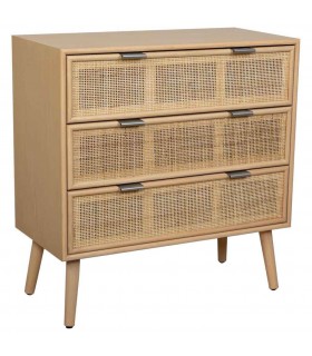 COMODA 3 CAJONES MADERA DE PAULONIA Y RATAN NATURAL