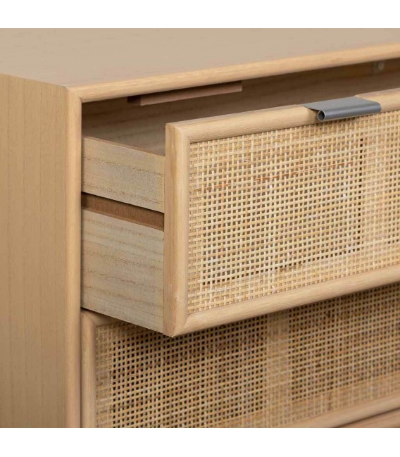 COMODA 3 CAJONES MADERA DE PAULONIA Y RATAN NATURAL