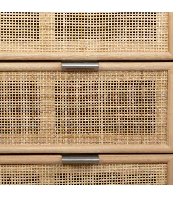 COMODA 3 CAJONES MADERA DE PAULONIA Y RATAN NATURAL