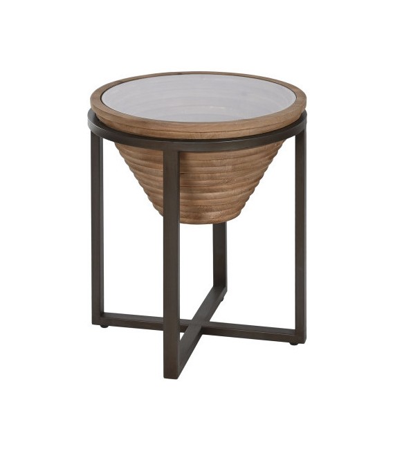 MESITA AUXILIAR 46 X 56 SICILIA METAL MADERA DE ABETO CRISTAL MDMHOGAR