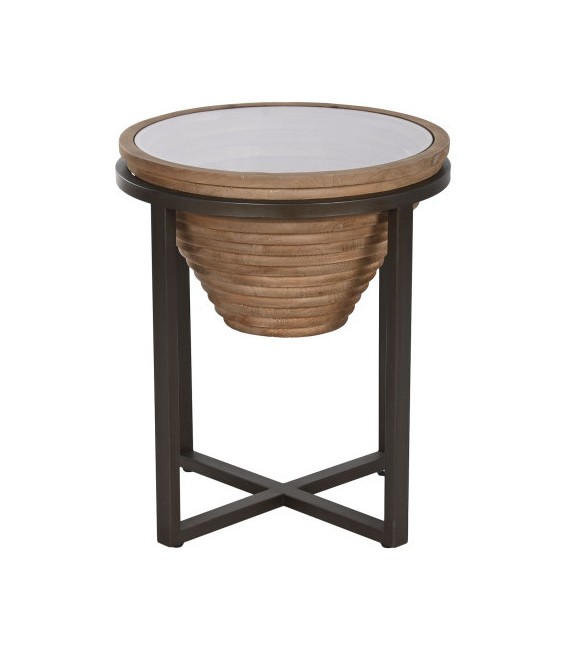 MESITA AUXILIAR 46 X 56 SICILIA METAL MADERA DE ABETO CRISTAL MDMHOGAR