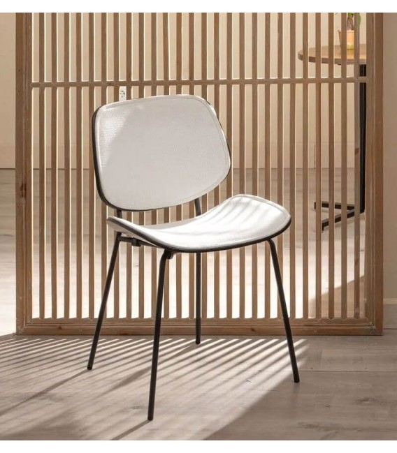SILLA METAL Y DM NEGRO TAPIZADA EN BLANCO CONTEMPORANEA