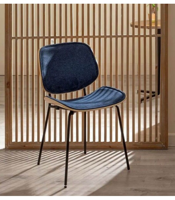 SILLA COMODA METAL NEGRO DM NATURAL TELA AZUL MARINO