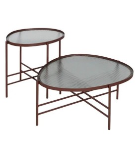 MESA DE CENTRO METAL MARRON CRISTAL MDMHOGAR