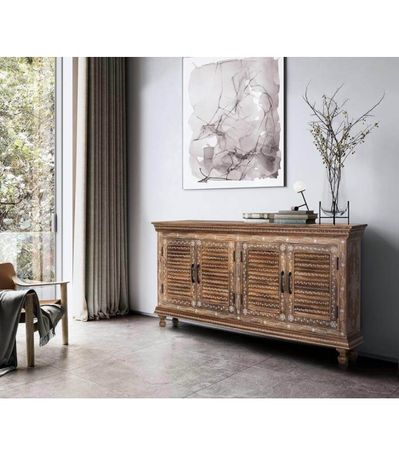 APARADOR 4 PUERTAS MADERA NATURAL PINTADA A MANO MDMHOGAR