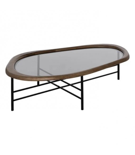 MESA DE CENTRO MADERA DE CAUCHO HIERRO Y CRISTAL MDMHOGAR