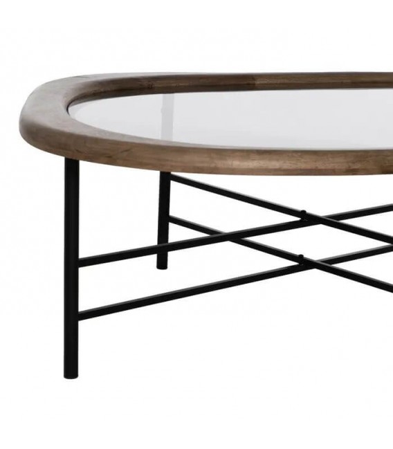 MESA DE CENTRO MADERA DE CAUCHO HIERRO Y CRISTAL MDMHOGAR