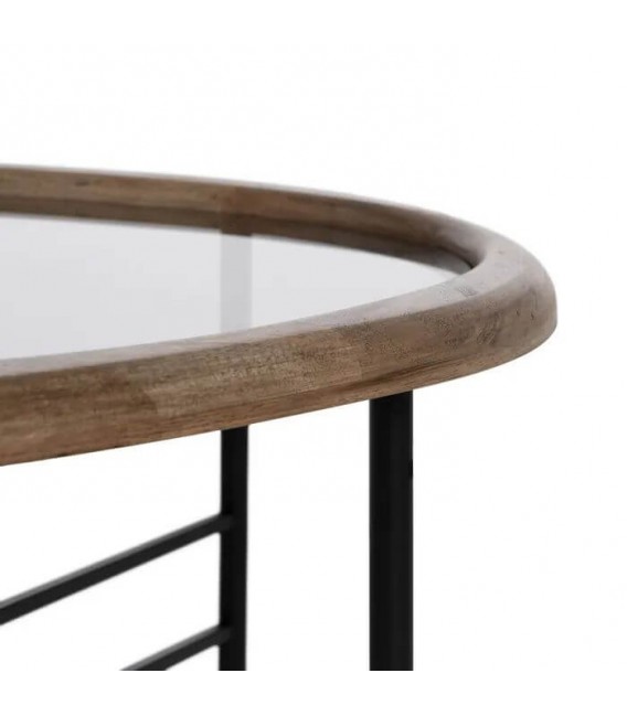 MESA DE CENTRO MADERA DE CAUCHO HIERRO Y CRISTAL MDMHOGAR