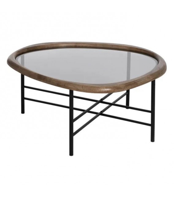 MESA DE CENTRO MADERA DE CAUCHO HIERRO Y CRISTAL MDMHOGAR