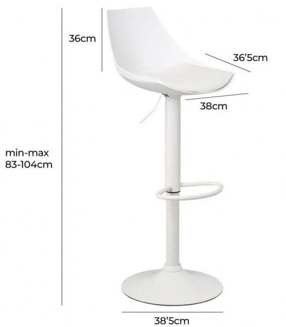 TABURETE BARRA ELEVABLE METAL BLANCO POLIPIEL BLANCA MDMHOGAR